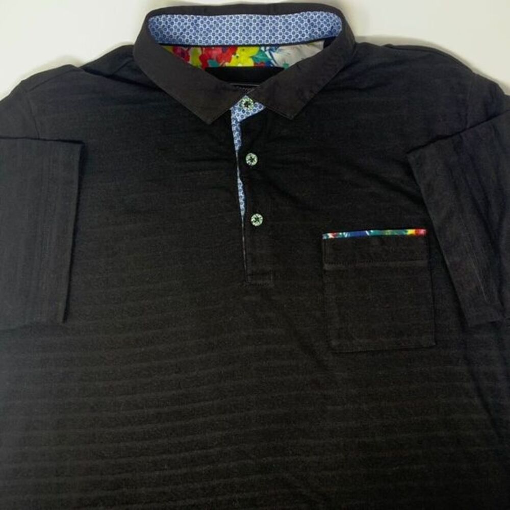 Visconti Black with Floral‎ Inside Neckline Men's Polo Shirt Size Large